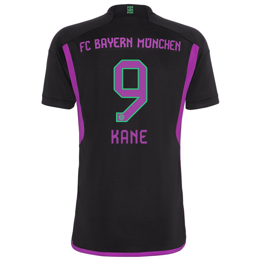 Homme Maillot Harry Kane #9 Noir Tenues Extérieur 2023/24 T-Shirt Suisse