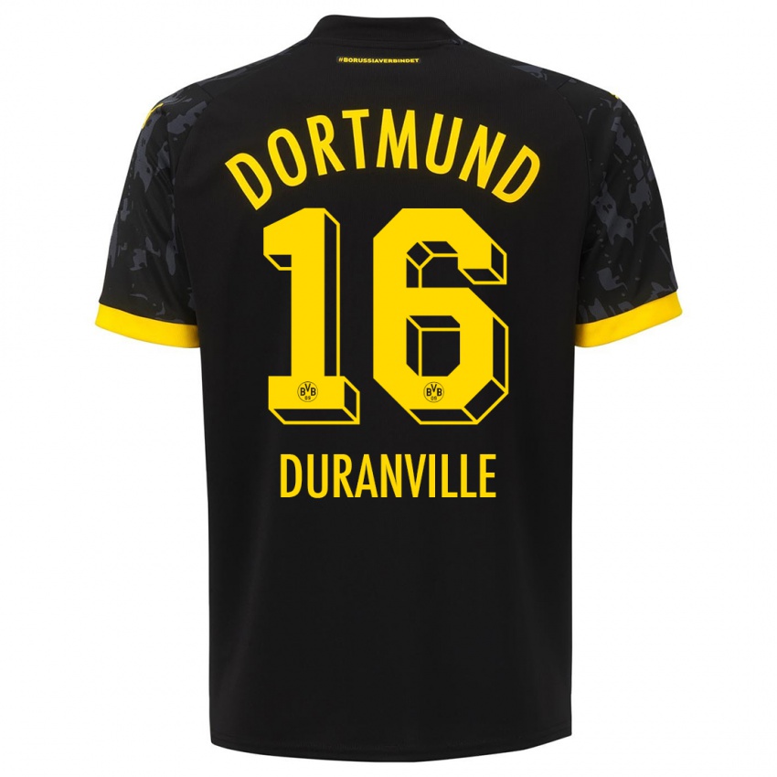 Herren Julien Duranville #16 Schwarz Auswärtstrikot Trikot 2023/24 T-Shirt Schweiz