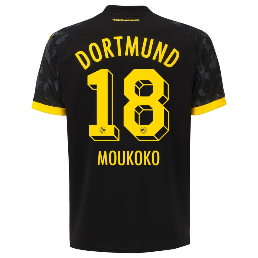 Homme Maillot Youssoufa Moukoko #18 Noir Tenues Extérieur 2023/24 T-Shirt Suisse