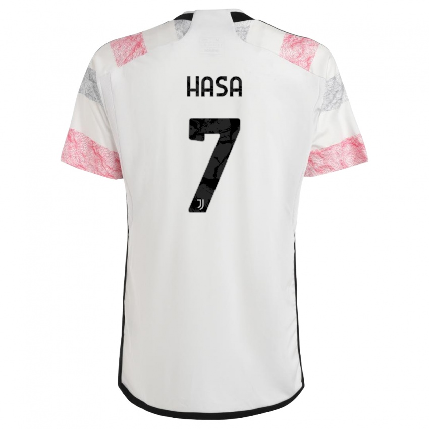 Herren Luis Hasa #7 Weiß Rosa Auswärtstrikot Trikot 2023/24 T-Shirt Schweiz