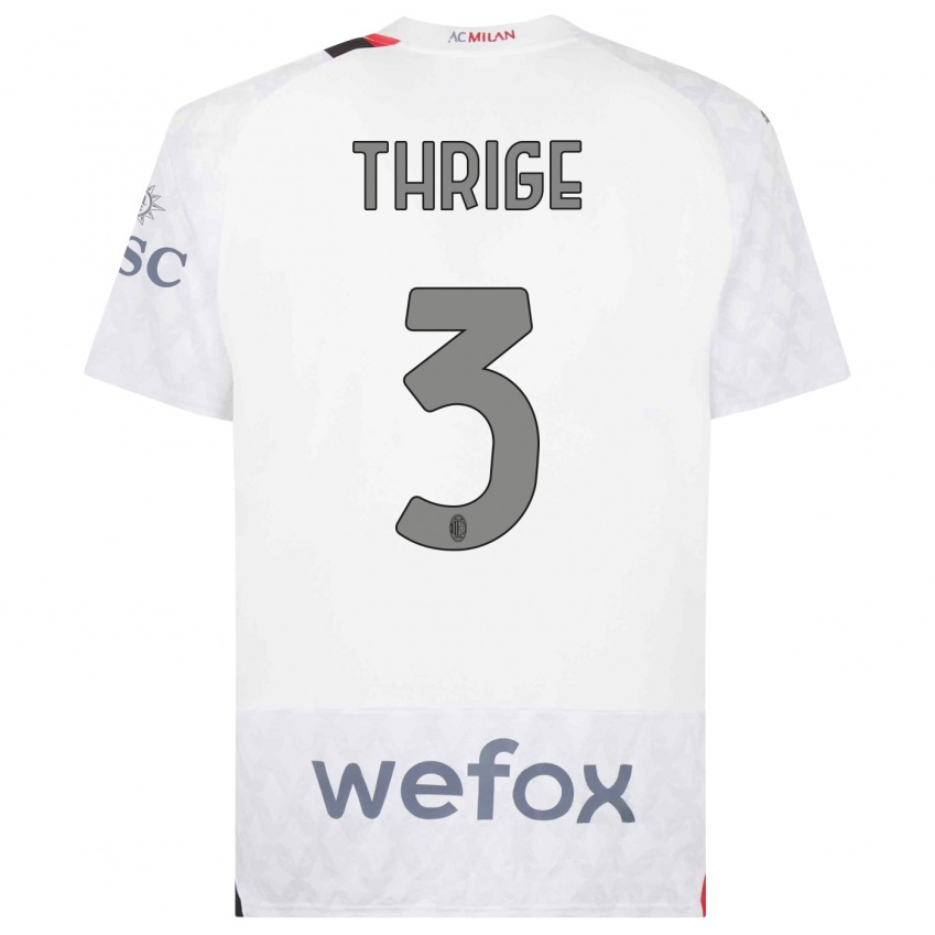 Homme Maillot Sara Thrige #3 Blanc Tenues Extérieur 2023/24 T-Shirt Suisse