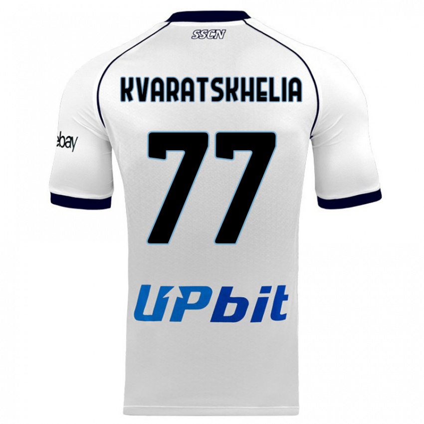 Herren Khvicha Kvaratskhelia #77 Weiß Auswärtstrikot Trikot 2023/24 T-Shirt Schweiz