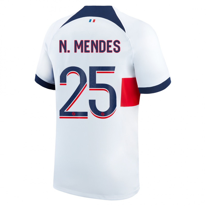 Homme Maillot Nuno Mendes #25 Blanc Tenues Extérieur 2023/24 T-Shirt Suisse