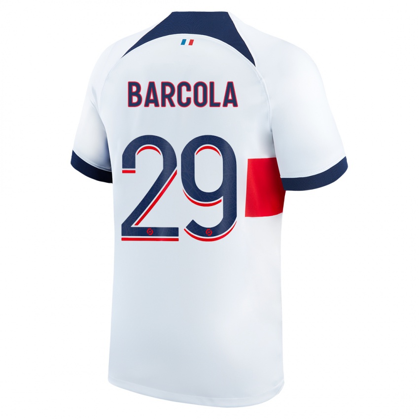 Homme Maillot Bradley Barcola #29 Blanc Tenues Extérieur 2023/24 T-Shirt Suisse