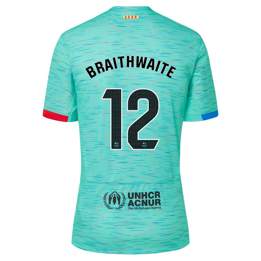 Homme Maillot Martin Braithwaite #12 Aqua Clair Troisieme 2023/24 T-Shirt Suisse