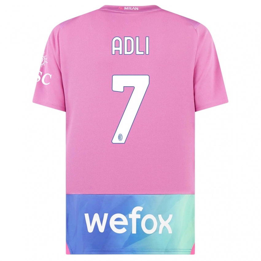 Herren Yacine Adli #7 Pink Lila Ausweichtrikot Trikot 2023/24 T-Shirt Schweiz