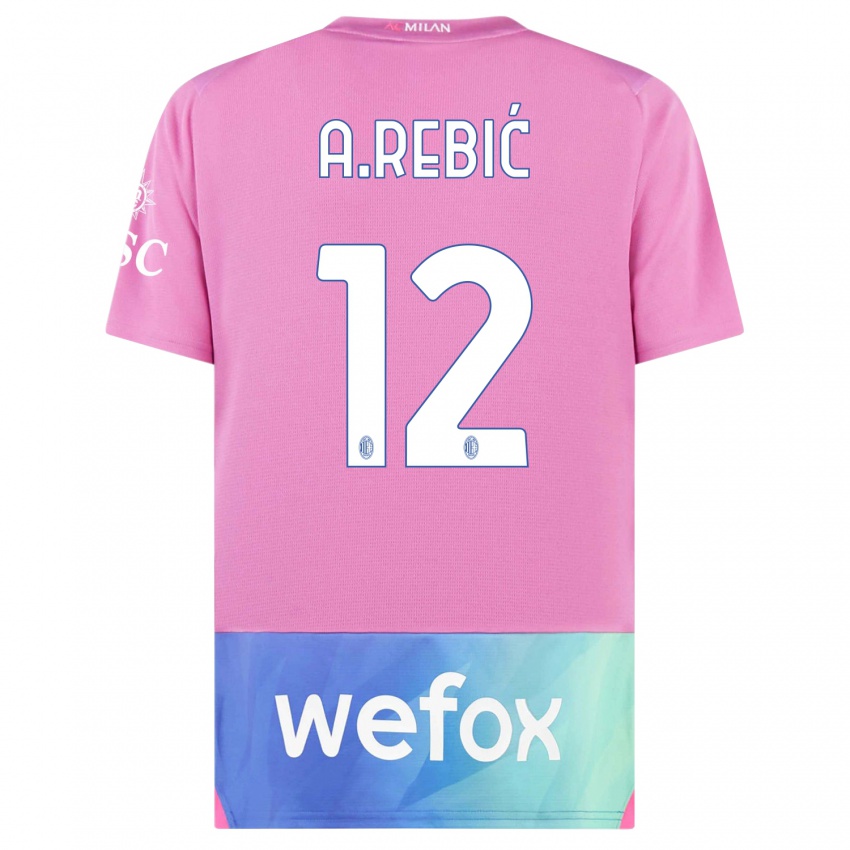 Herren Ante Rebic #12 Pink Lila Ausweichtrikot Trikot 2023/24 T-Shirt Schweiz