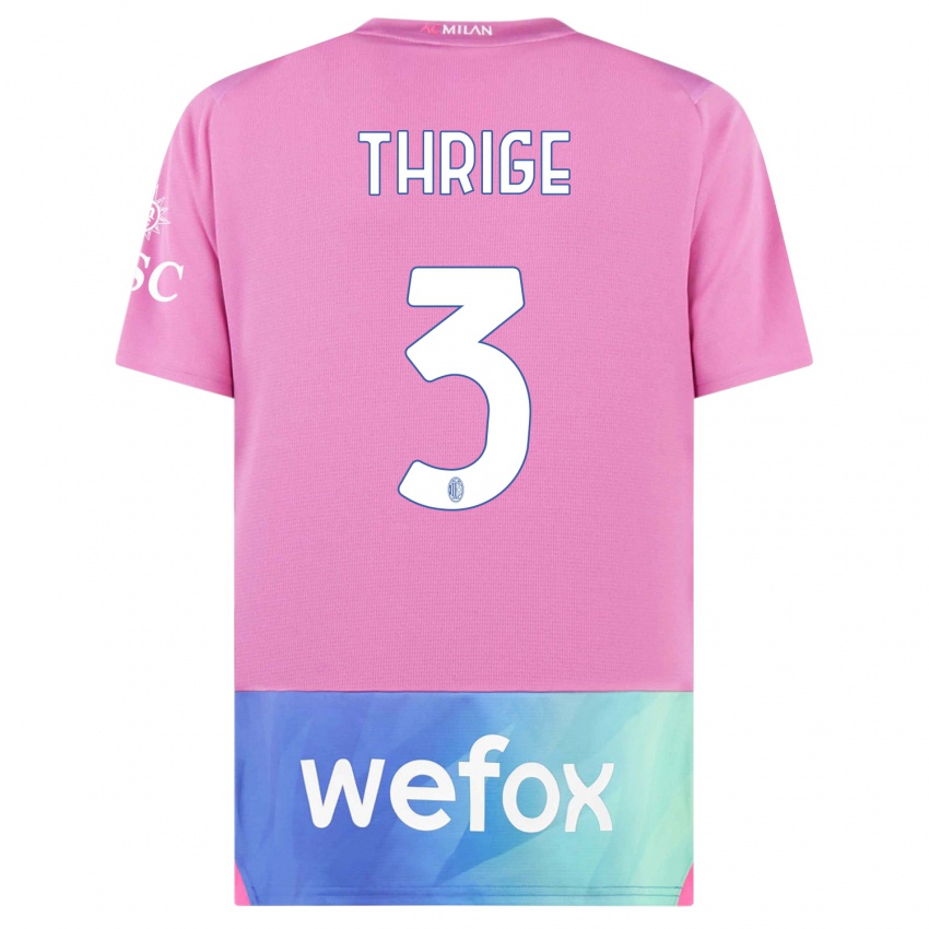 Homme Maillot Sara Thrige #3 Rose-Mauve Troisieme 2023/24 T-Shirt Suisse