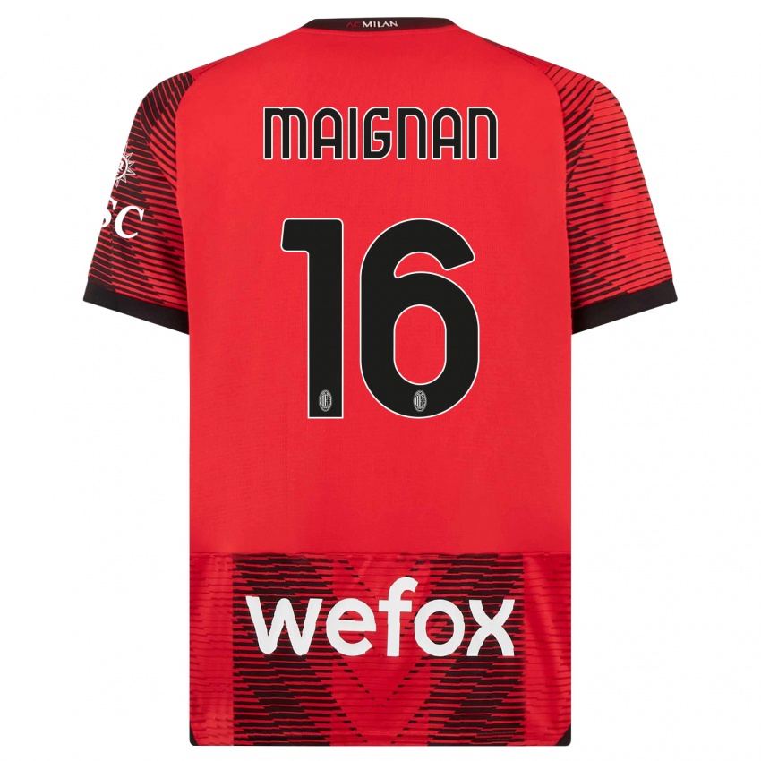 Damen Mike Maignan #16 Rot Schwarz Heimtrikot Trikot 2023/24 T-Shirt Schweiz