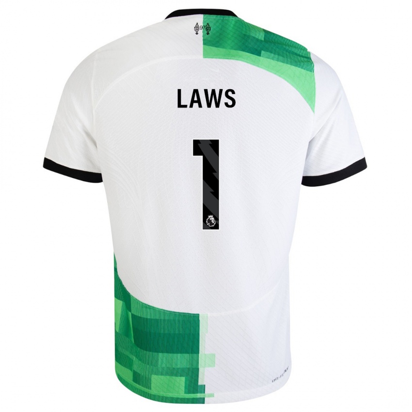 Femme Maillot Rachael Laws #1 Blanc Vert Tenues Extérieur 2023/24 T-Shirt Suisse