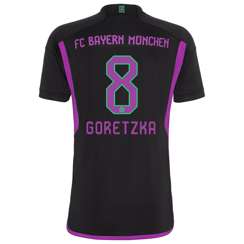 Damen Leon Goretzka #8 Schwarz Auswärtstrikot Trikot 2023/24 T-Shirt Schweiz