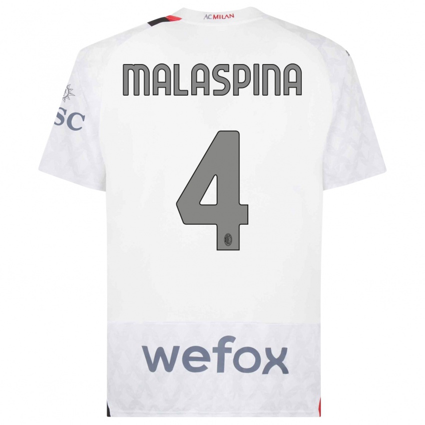 Femme Maillot Mattia Malaspina #4 Blanc Tenues Extérieur 2023/24 T-Shirt Suisse