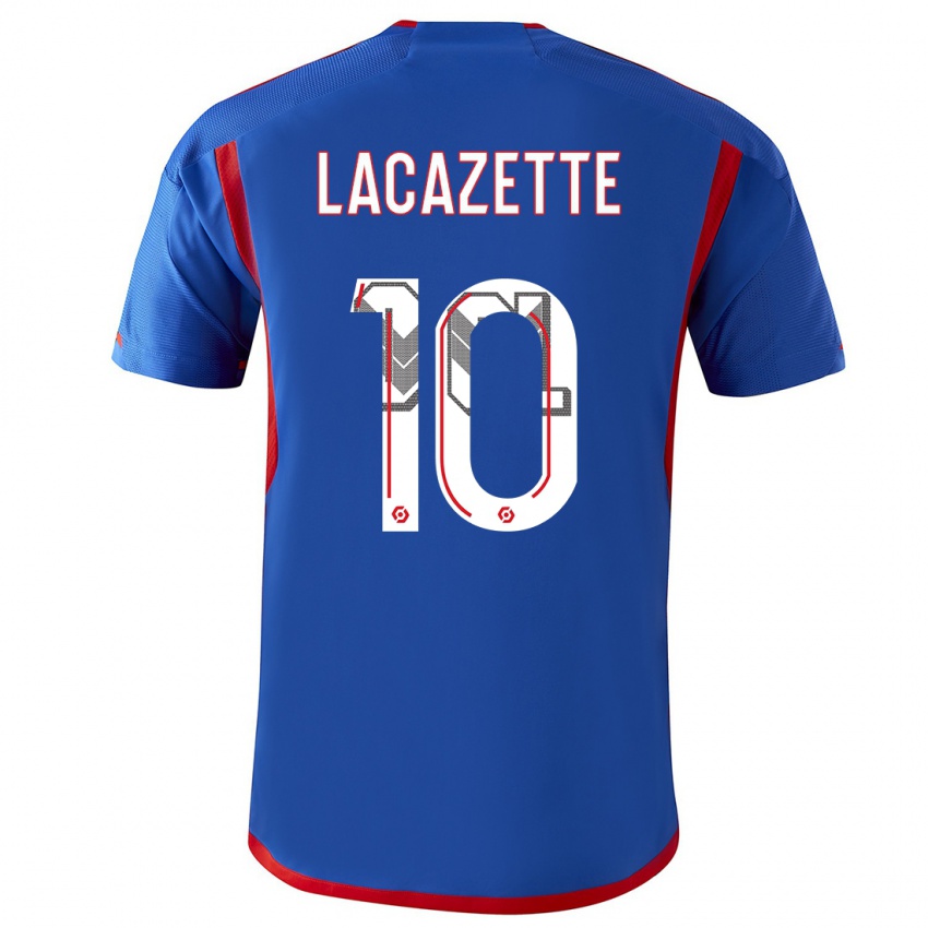Femme Maillot Alexandre Lacazette #10 Bleu Rouge Tenues Extérieur 2023/24 T-Shirt Suisse