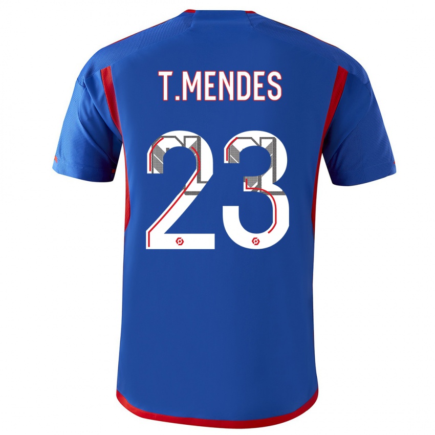 Damen Thiago Mendes #23 Blau Rot Auswärtstrikot Trikot 2023/24 T-Shirt Schweiz