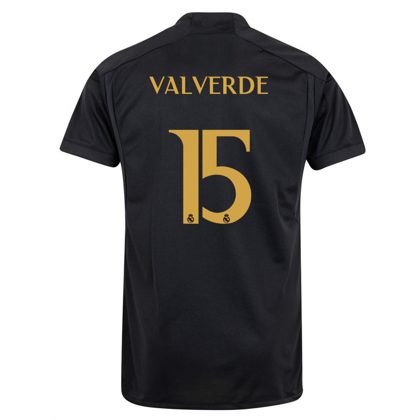 Damen Federico Valverde #15 Schwarz Ausweichtrikot Trikot 2023/24 T-Shirt Schweiz