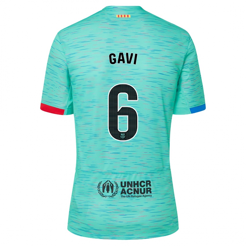 Femme Maillot Gavi #6 Aqua Clair Troisieme 2023/24 T-Shirt Suisse