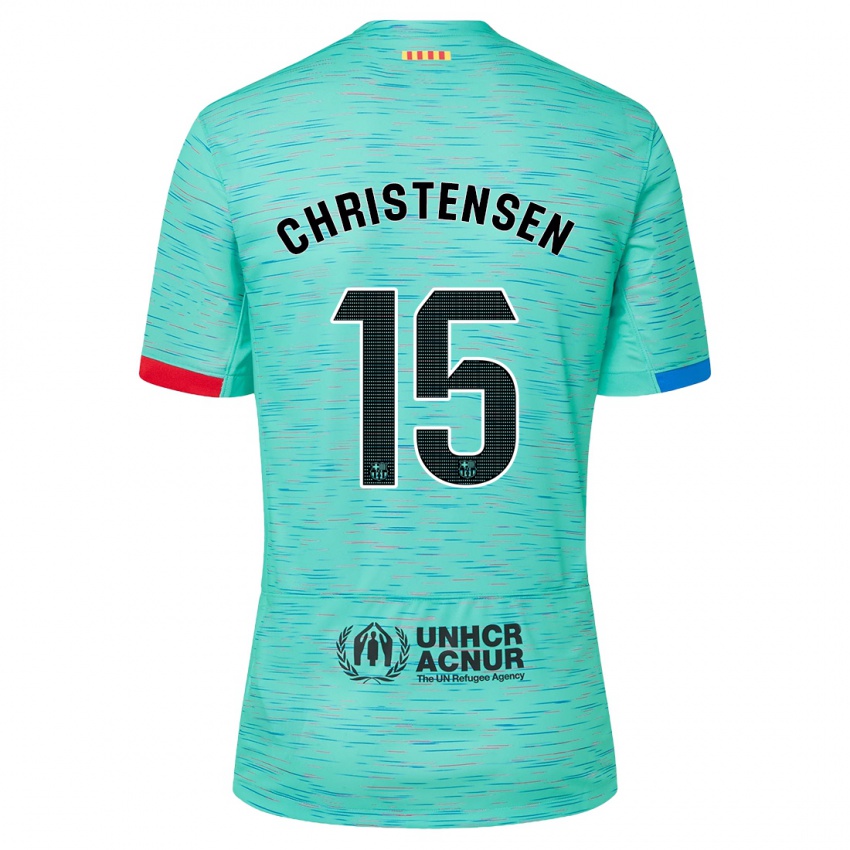Femme Maillot Andreas Christensen #15 Aqua Clair Troisieme 2023/24 T-Shirt Suisse