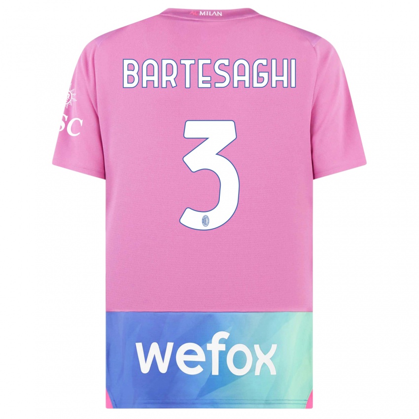 Femme Maillot Davide Bartesaghi #3 Rose-Mauve Troisieme 2023/24 T-Shirt Suisse